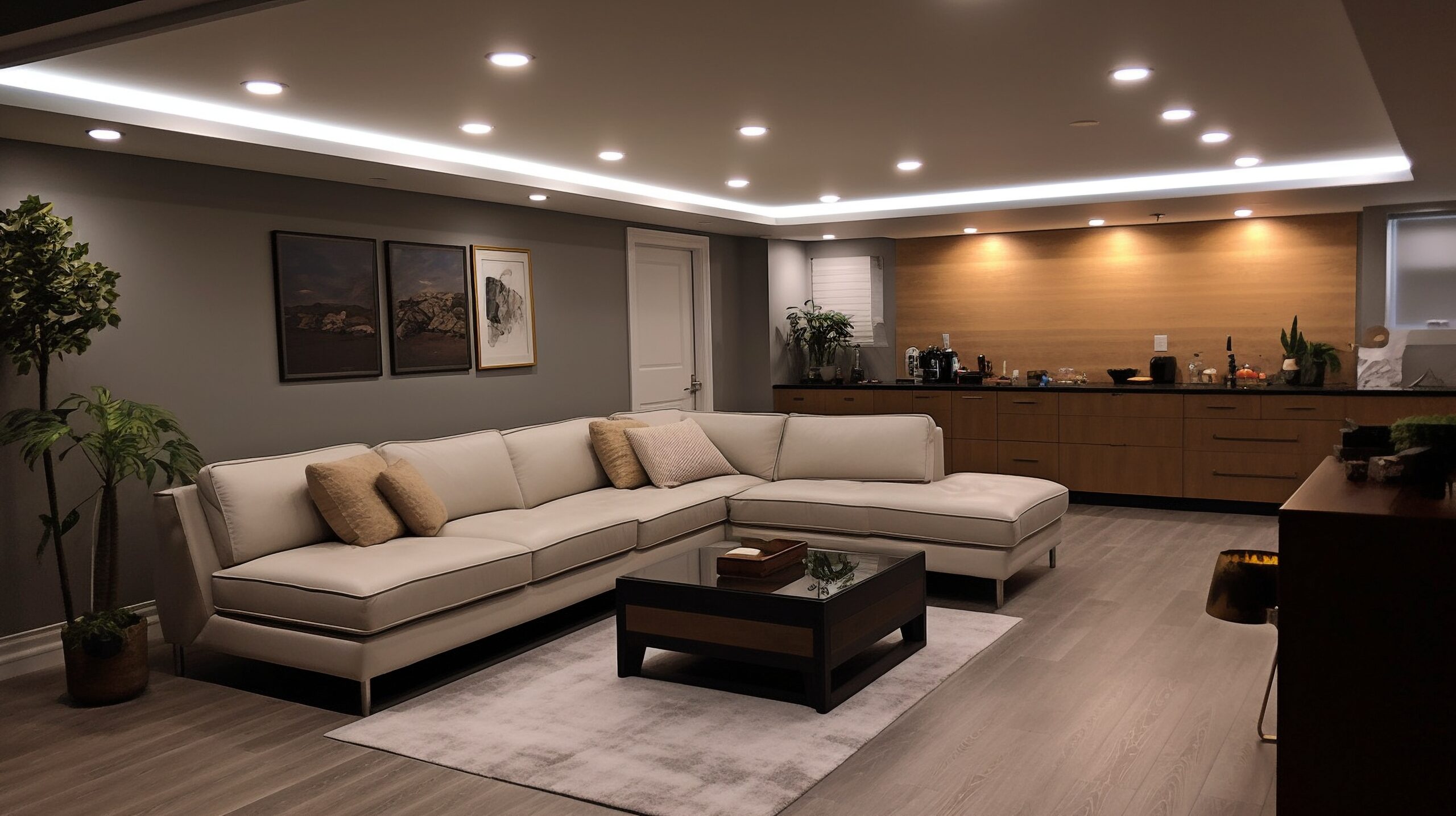 %led light manufacturers% Generative AI in a clean and modern kitchen with stainless steel equipment and marble surfaces